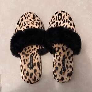 Victoria’s Secret Leopard Print Faux-Fur Slide Sandals - Black Trim